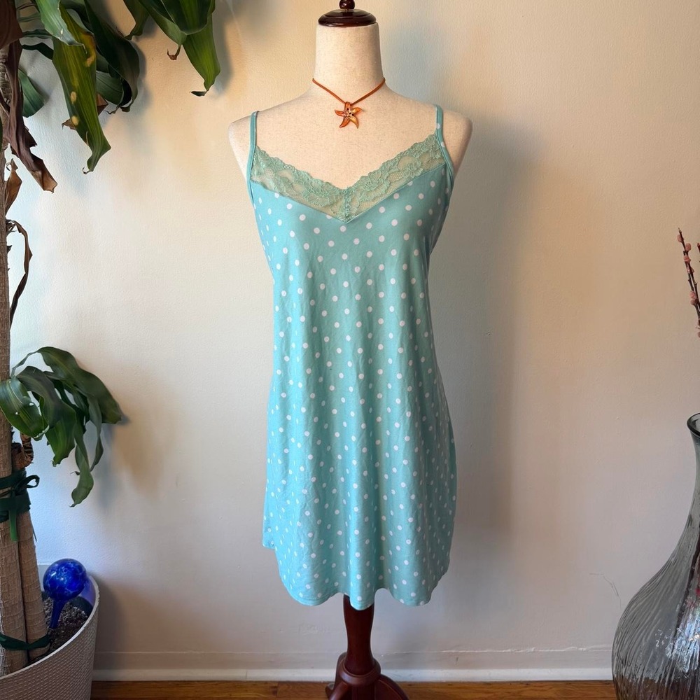 Joyspun Teal Polka Dot Lace Slip Dress Mint Blue Twee XL